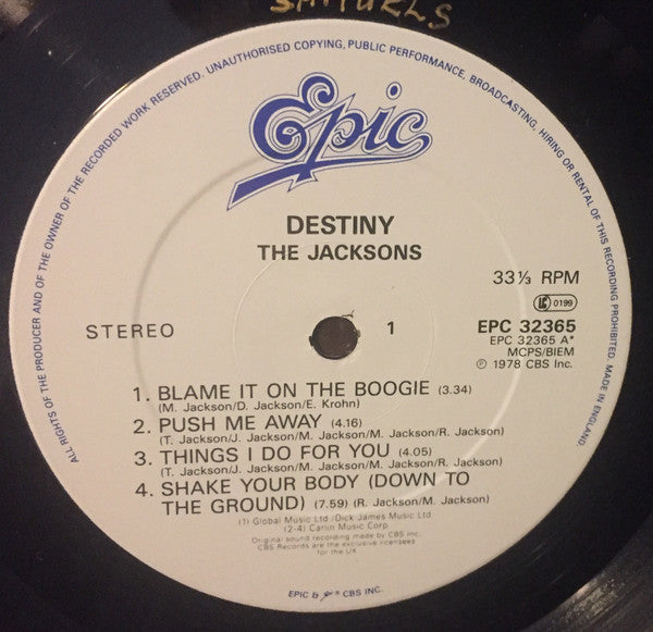 The Jacksons : Destiny (LP, Album, Whi)