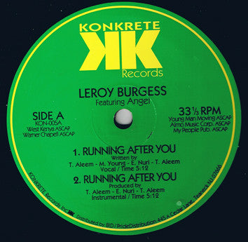 Leroy Burgess Featuring Angel (6) : Running After You (12", Single)