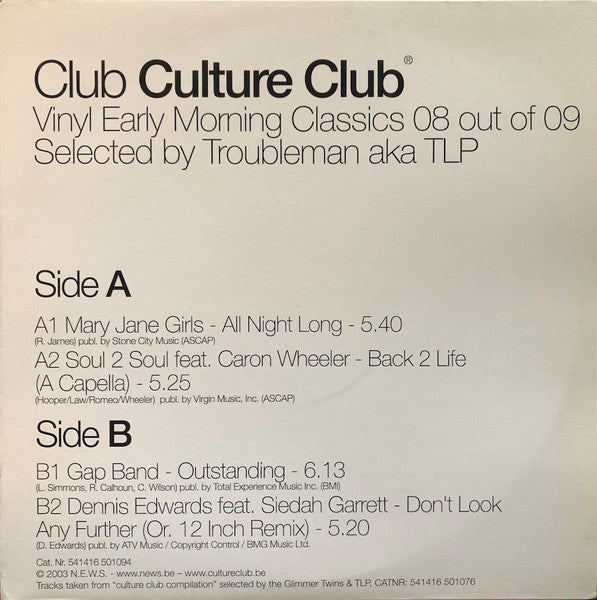 Various : Club Culture Club - Vinyl Early Morning Classics 08 Out Of 09 (12", Comp)