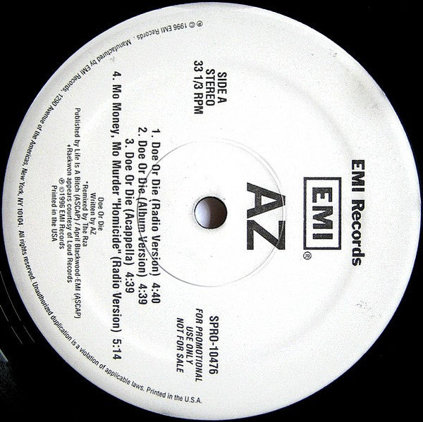 AZ : Doe Or Die (12", Promo)