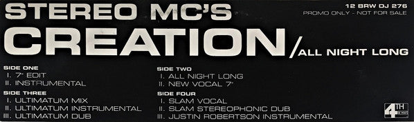 Stereo MC's : Creation / All Night Long (2x12", Single, Promo)
