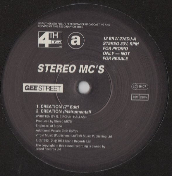 Stereo MC's : Creation / All Night Long (2x12", Single, Promo)