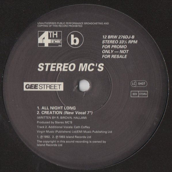 Stereo MC's : Creation / All Night Long (2x12", Single, Promo)