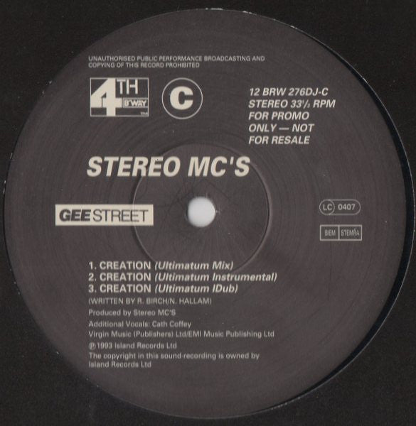 Stereo MC's : Creation / All Night Long (2x12", Single, Promo)