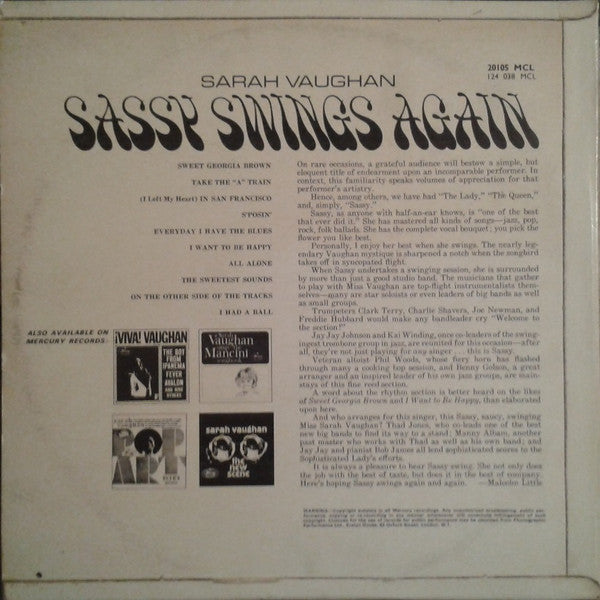 Sarah Vaughan : Sassy Swings Again (LP, Mono)