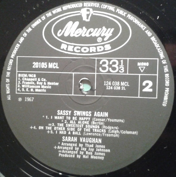 Sarah Vaughan : Sassy Swings Again (LP, Mono)