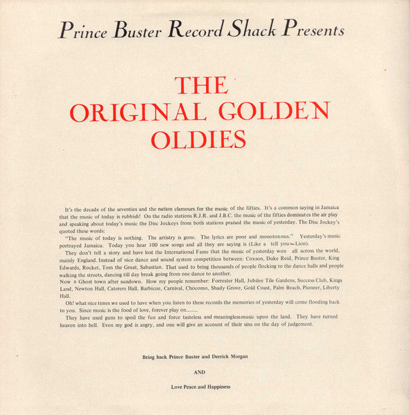 Prince Buster : Prince Buster Record Shack Presents The Original Golden Oldies Vol. 2 (LP, Comp, RE)