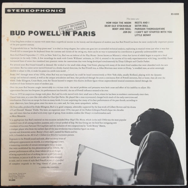 Bud Powell : Bud Powell In Paris (LP, Album)