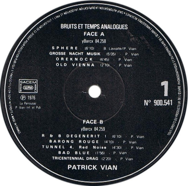 Patrick Vian : Bruits Et Temps Analogues (LP, Album)