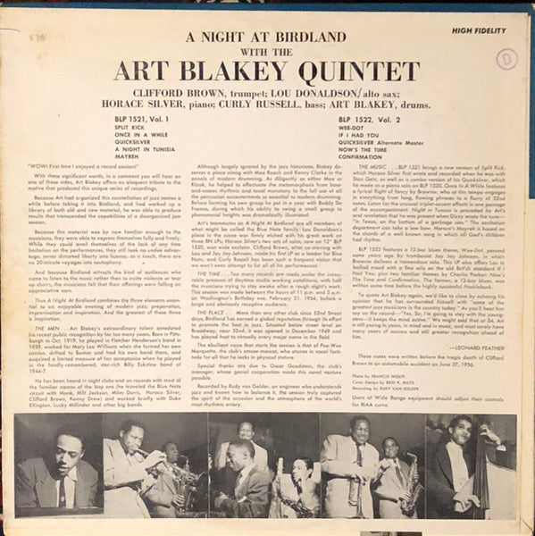 Art Blakey Quintet : A Night At Birdland, Volume 1 (LP, Comp, Mono, RE)