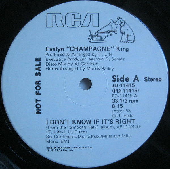 Evelyn King : I Don't Know If It's Right  (12", Promo)