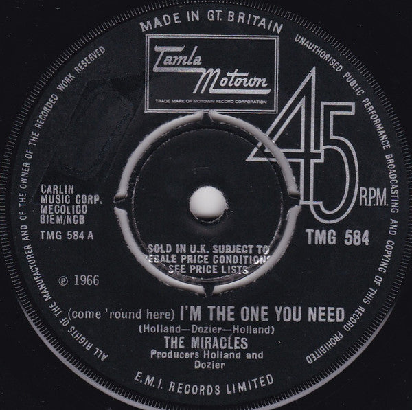 The Miracles : (Come 'Round Here) I'm The One You Need  (7", Mono, 4-P)