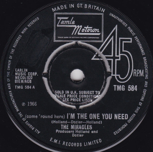 The Miracles : (Come 'Round Here) I'm The One You Need  (7", Mono, 4-P)
