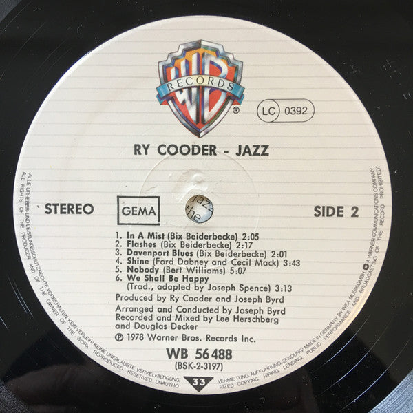 Ry Cooder : Jazz (LP, Album, RP)