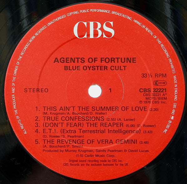 Blue Öyster Cult : Agents Of Fortune (LP, Album, RE, Gat)