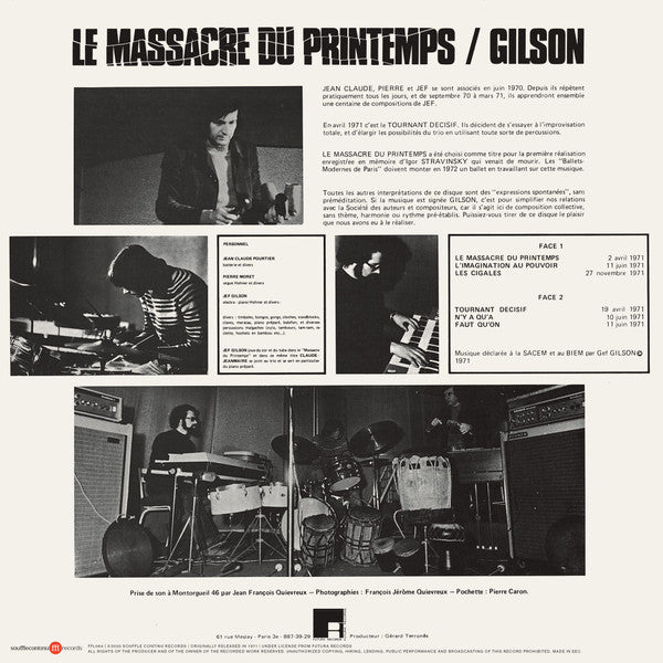 Jef Gilson : Le Massacre Du Printemps (LP, Album, Ltd, RE, RM)