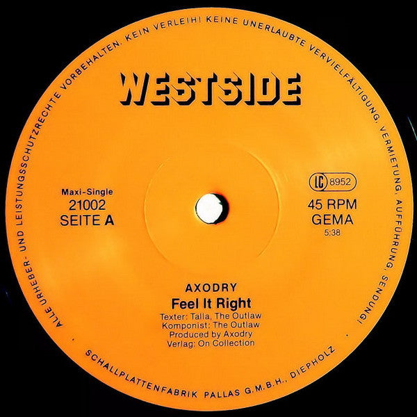 Axodry Featuring Two Of China : Feel It Right (Special Painstakin' Mix) (12", Maxi)