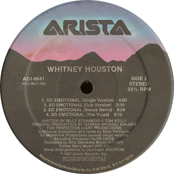 Whitney Houston : So Emotional (12", Single)