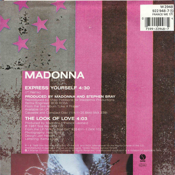 Madonna : Express Yourself (7", Single, Ltd, Zip)