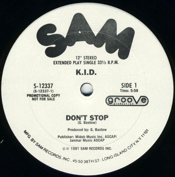 K.I.D. : Don't Stop (12", Single, Promo)