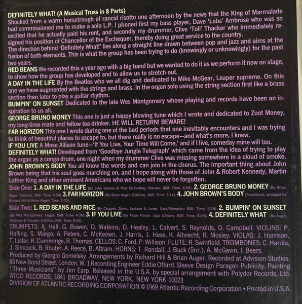 Brian Auger & The Trinity : Definitely What! (LP, Album, PR-)