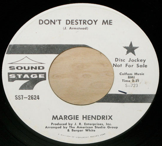 Margie Hendrix : Don't Destroy Me / Jim Dandy (7", Single, Promo)