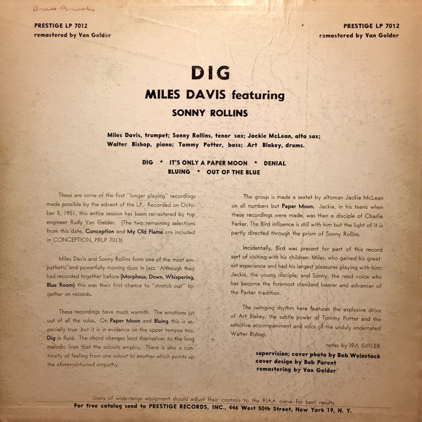 Miles Davis Featuring Sonny Rollins : Dig (LP, Comp, Mono, RM)