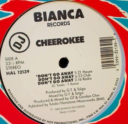 Cherokee (5) : Don't Go Away / Calling On Your Love (12", Promo)