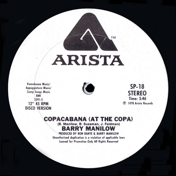 Barry Manilow : Copacabana (At The Copa) (12", S/Sided, Promo)