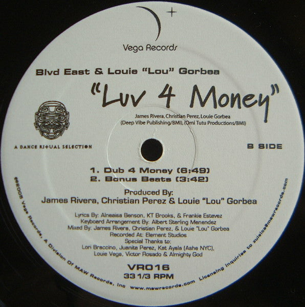 Blvd. East & Louie "Lou" Gorbea : Luv 4 Money (12")
