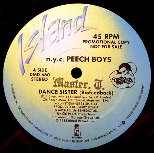 Peech Boys : Dance Sister (Biofeedback) (12", Promo)