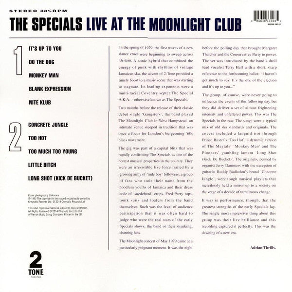 The Specials : Live At The Moonlight Club (LP, RE)