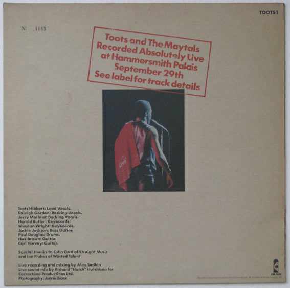 Toots & The Maytals : Live At The Palais 29.9.80 (Limited Edition Pre-Release Copy) (LP, Ltd, Num)