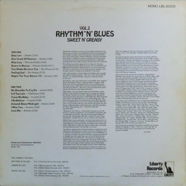 Various : Rhythm 'N' Blues Vol. 2: Sweet N' Greasy (LP, Comp, Mono)