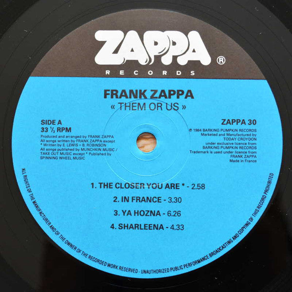 Frank Zappa : Them Or Us (2xLP, Album, P/Mixed, RE, Gat)