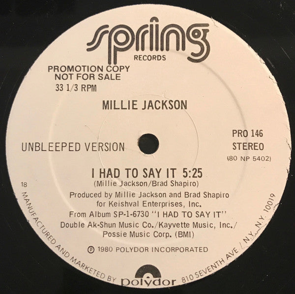 Millie Jackson : I Had To Say It (12", Promo)