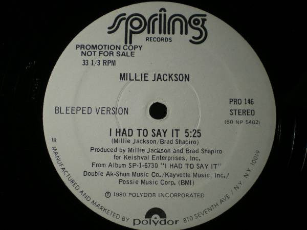 Millie Jackson : I Had To Say It (12", Promo)