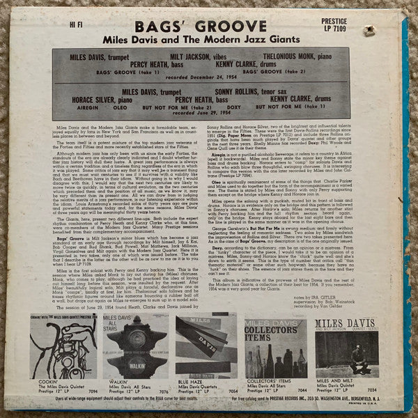 Miles Davis : Bags Groove (LP, Album, RE)